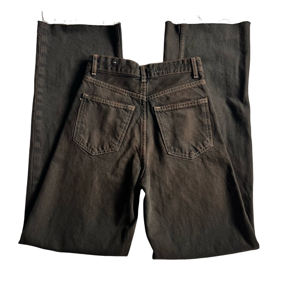 ZARA High Rise Cut Off Jeans Brown Straight Leg Denim Size 0 - Picture 5 of 8